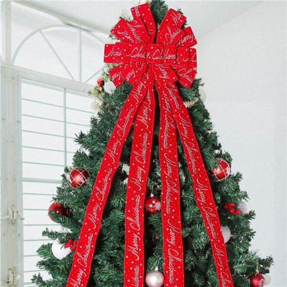 Christmas Tree Topper Christmas Wreath Bow, 52 * 13 inches Tree Toppers Bow - Picture 3 of 7